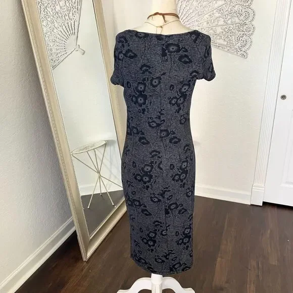 Vintage Early 2000's Soft Grunge Goth Black Gray Floral Midi T-Shirt Dress M - Picture 4 of 5